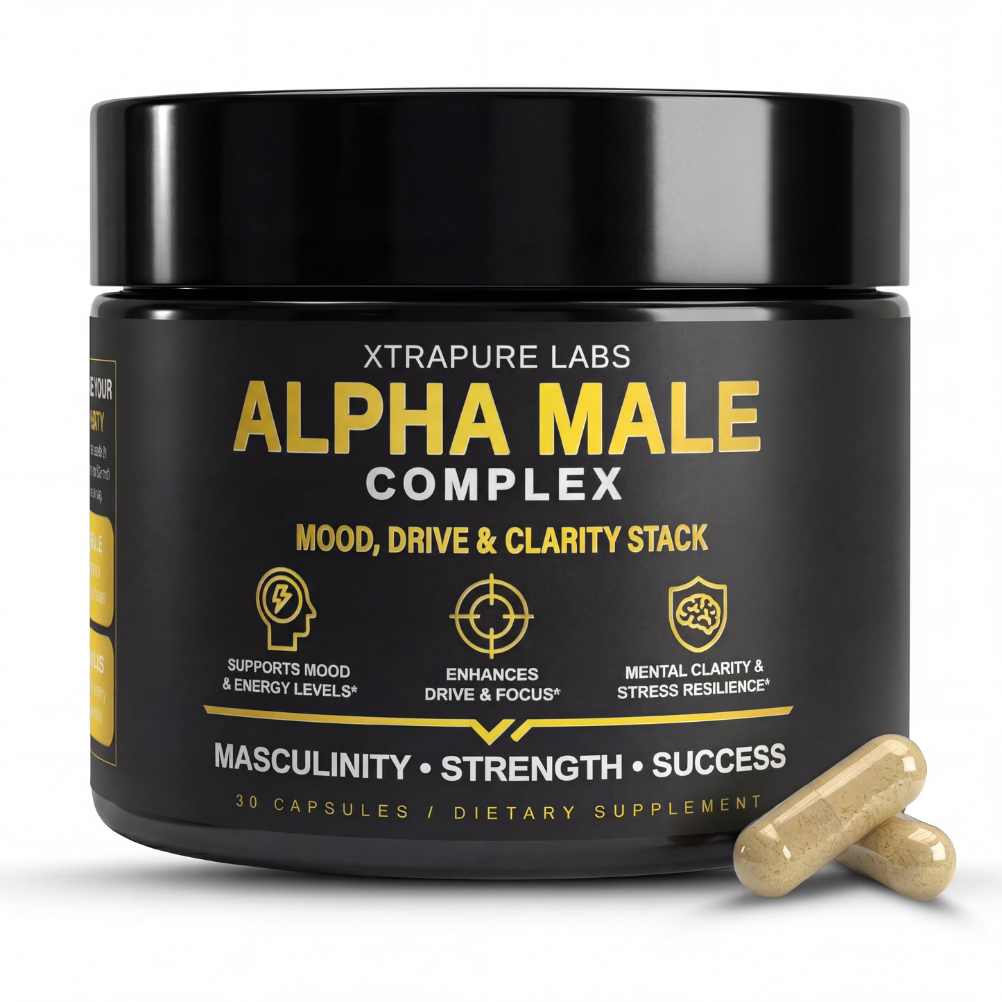 Alpha Male Complex | Clinically Dosed Mood, Drive & Clarity Stack | Ashwagandha (10% Withanolides), Black Maca (1% Macamides) - 30 Capsules
